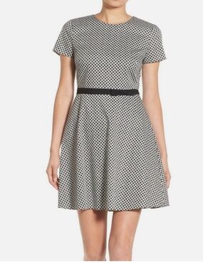 NWT CeCe Trellis Link Belt Black & White Fit-and-Flare Dress 10